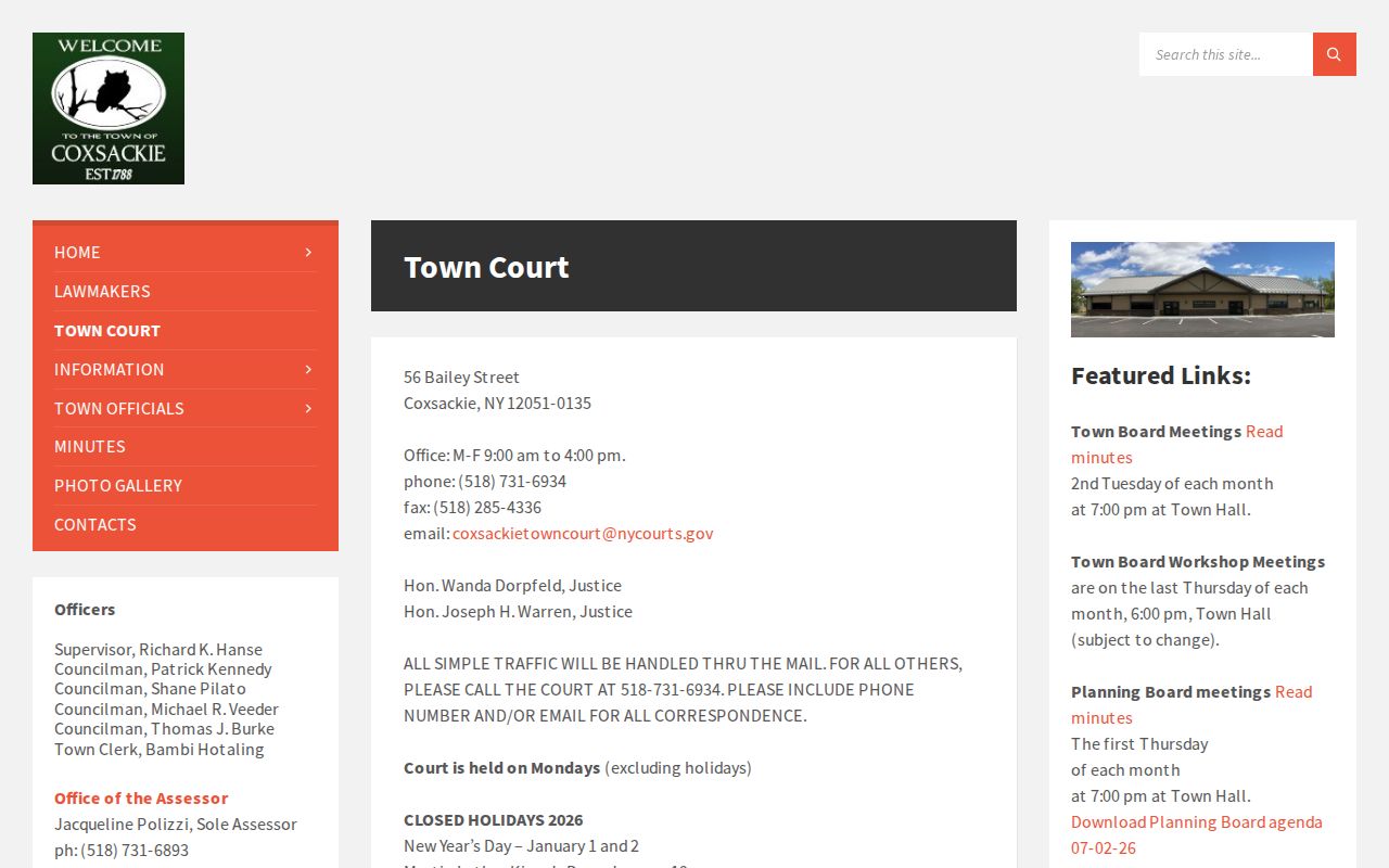 Coxsackie Town Court source for Greene County criminal case records