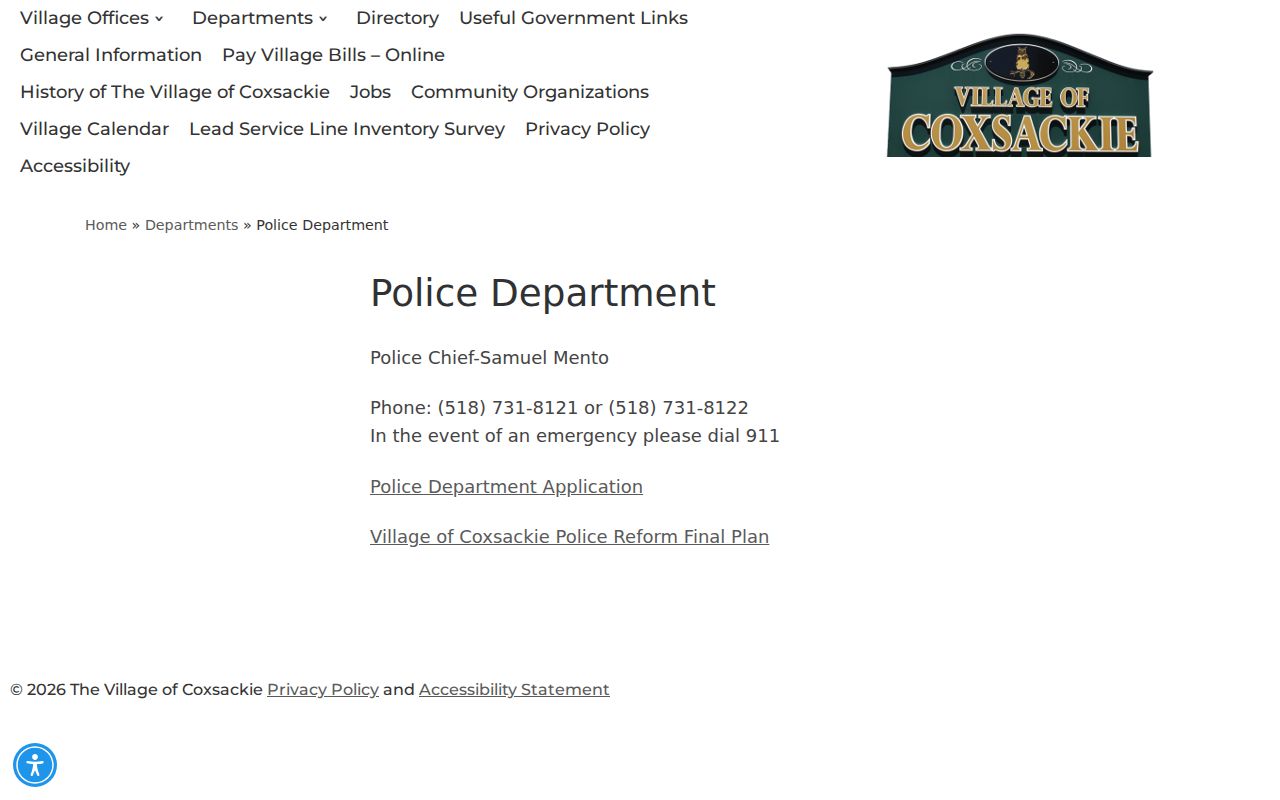 Coxsackie Police Department source for Greene County criminal records