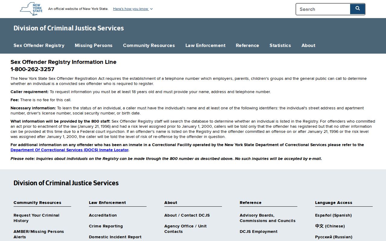 Greene County sex offender check Level 1 registry information line